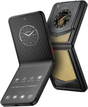 VERTU IRONFLIP Custom Carbon Fiber Flip Cell Phone, Unlocked Android 5G Smartphone, Foldable Design, One-Hand Control, 50MP Camera, 12G 512G, Dual SIM, 6.9" 120Hz OLED, Fast Charge (Phoenix Gold)