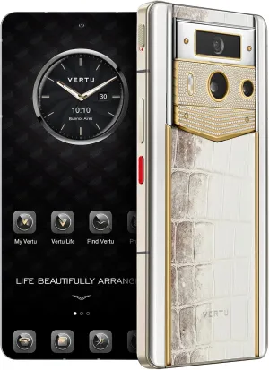 VERTU METAVERTU 2 Luxury Custom Made - Plain Weave 18K Gold with Diamond Himalayas Alligator Skin Web3 AI Phone - White (512, GB)