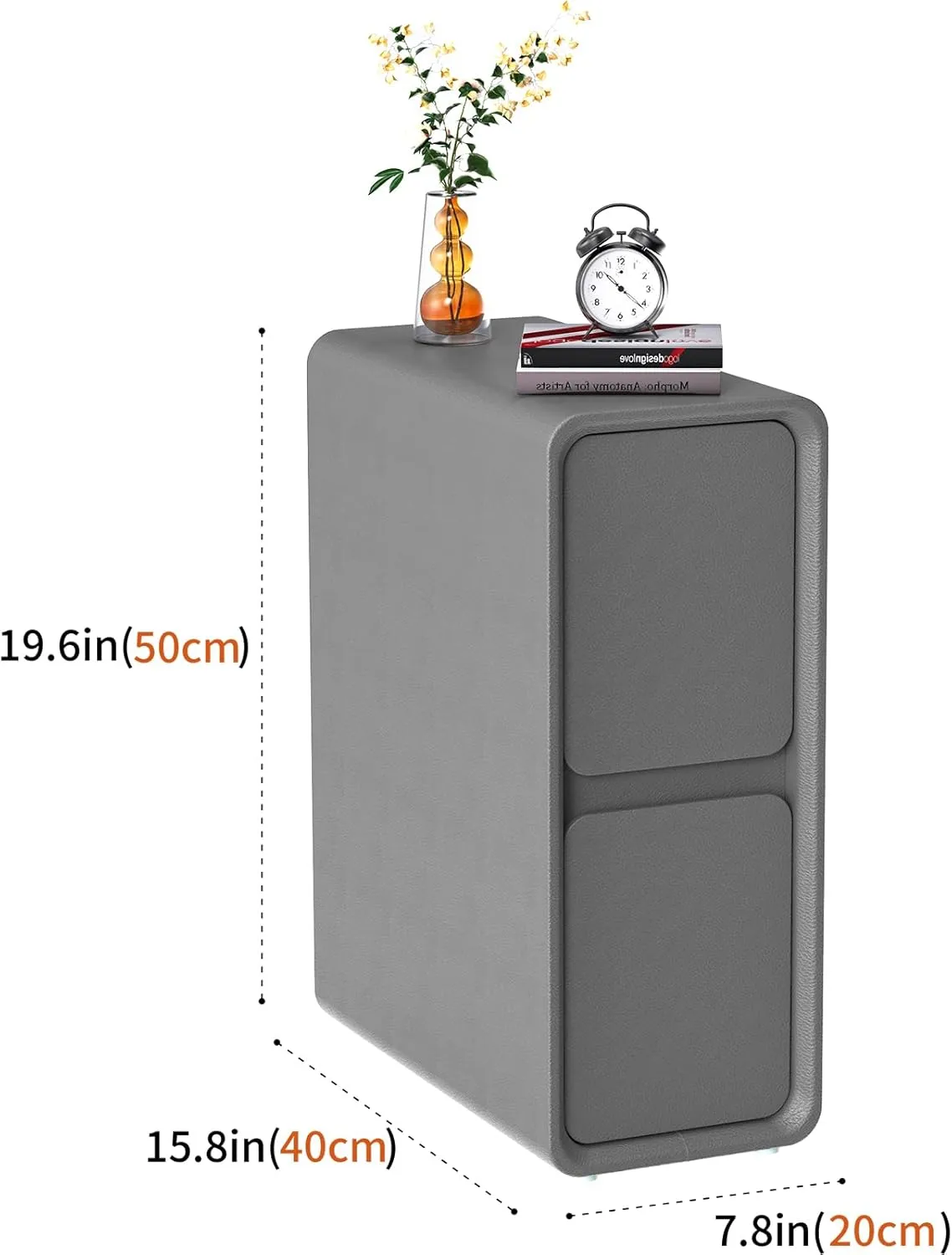 VICITON Modern Narrow Faux Leather Nightstand, Solid Wood Drawer, Storage Accent Table, Small Side End Table for Bedroom (Gray, Narrow)