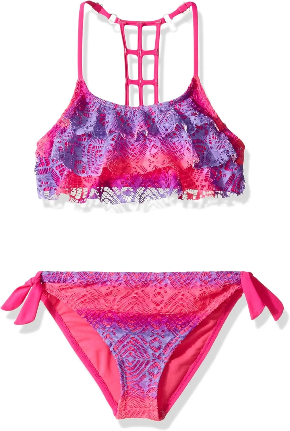 Vigoss Girls' Love is in The Air Two Piece Ombre Tiered Swimsuit, Barbie Pink, 14
