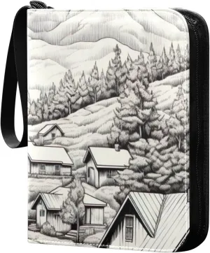 Village Painting Card Binder 4-Pocket, 400 Pockets Trading Cards Holder Games Card Albums Storage Organizer Case for Football, Baseball Cards
