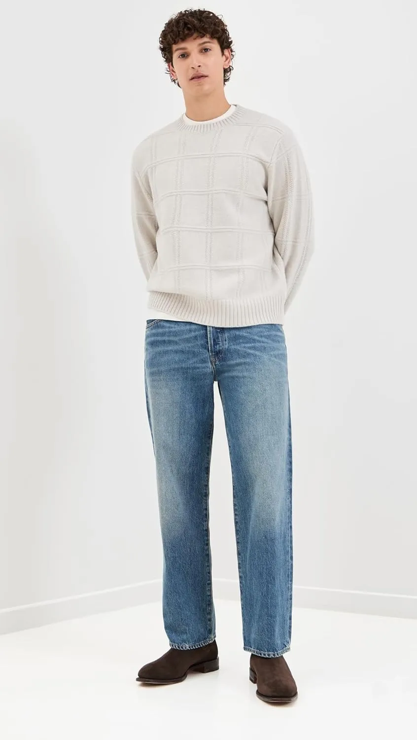 Vince Men's Seed Stitch Windowpane Crew Sweater