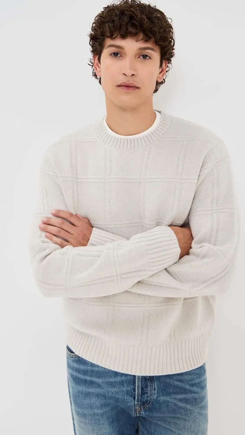 Vince Men's Seed Stitch Windowpane Crew Sweater