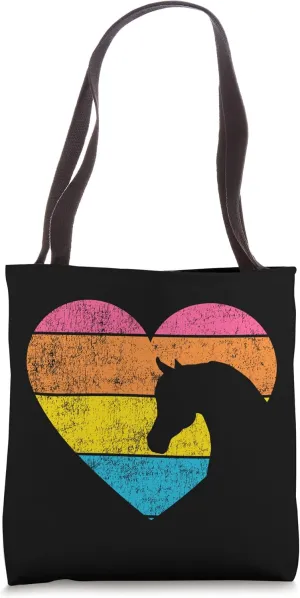 Vintage Rainbow Heart Arabian Horse Silhouette - Equestrian Tote Bag