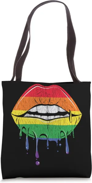 Vintage Rainbow Lip Bite Drip - LGBTQ Rainbow Lip Gay Pride Tote Bag