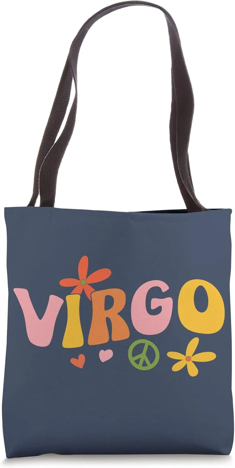 Virgo Zodiac Sign 70s Hippie Style Tote Bag