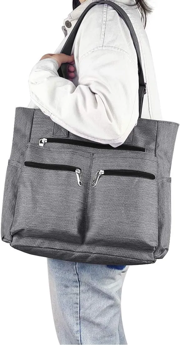 VOLGANIK ROCK Canvas Tote Bag Waterproof Nylon Multi Pocket Shoulder Bags Laptop Work Bag Teacher Purse Handbag for Women Men
