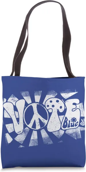 VOTE Blue - Retro Hippie Peace Sign Mushroom Democrat Design Tote Bag