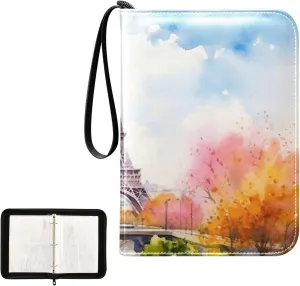 Watercolor Painting French Card Binder 4-Pocket, 400 Pockets Trading Cards Holder Games Card Albums Storage Organizer Case for Football, Baseball Cards