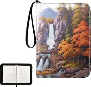Waterfall Painting Card Binder 4-Pocket, 400 Pockets Trading Cards Holder Games Card Albums Storage Organizer Case for Football, Baseball Cards