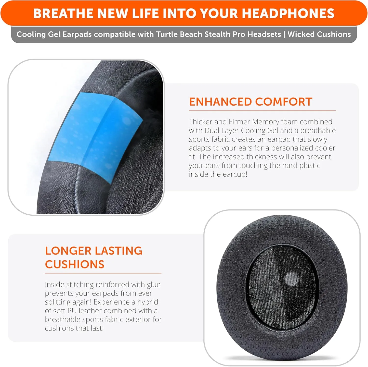 WC Freeze Stealth Pro - Cooling Gel Earpads for Turtle Beach Stealth Pro by Wicked Cushions - Boost Comfort, Durability, Thickness & Sound Isolation for Superior Gaming Sessions | Black