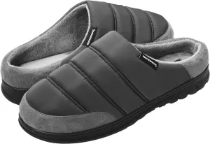 Weatherproof Puffer Nylon Memory Foam Slippers for Men, Cozy Lightweight Indoor Outdoor Slippers with Durable Non-Slip Sole