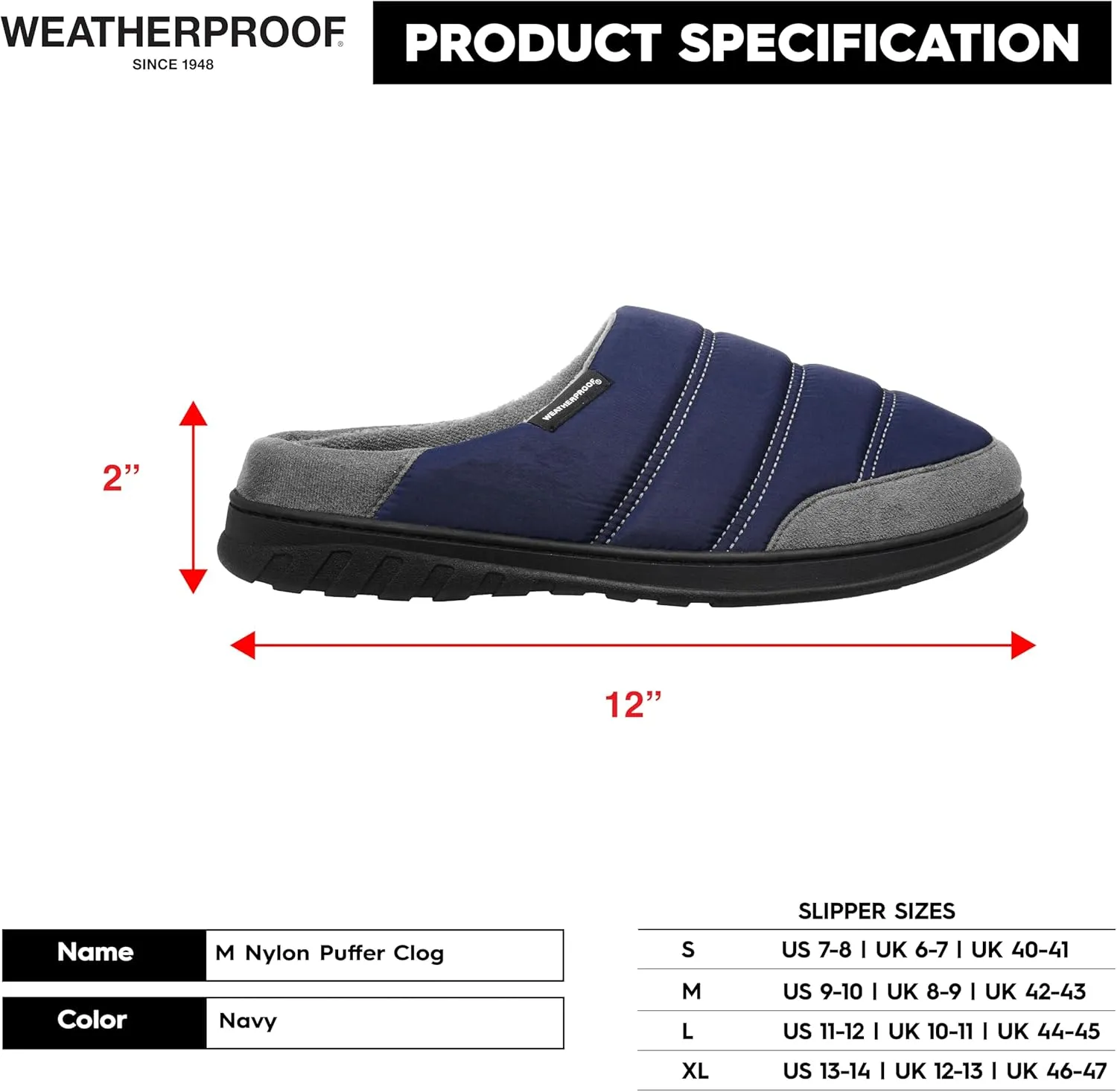 Weatherproof Puffer Nylon Memory Foam Slippers for Men, Cozy Lightweight Indoor Outdoor Slippers with Durable Non-Slip Sole