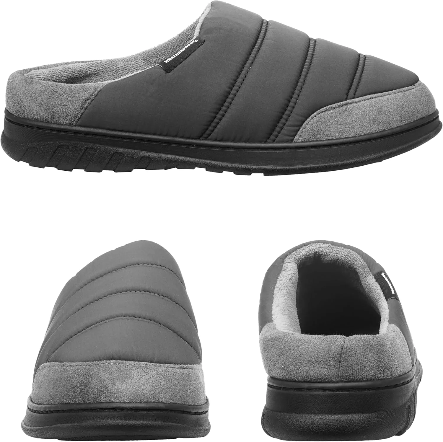 Weatherproof Puffer Nylon Memory Foam Slippers for Men, Cozy Lightweight Indoor Outdoor Slippers with Durable Non-Slip Sole