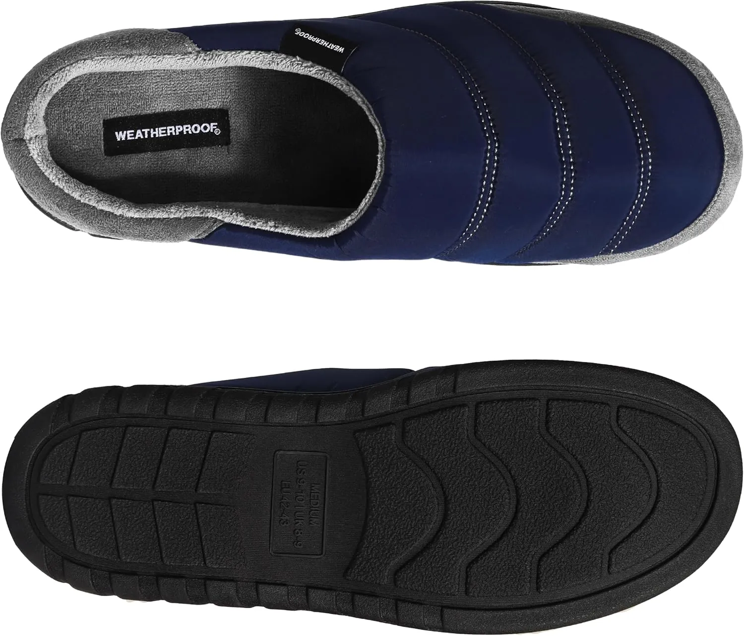Weatherproof Puffer Nylon Memory Foam Slippers for Men, Cozy Lightweight Indoor Outdoor Slippers with Durable Non-Slip Sole