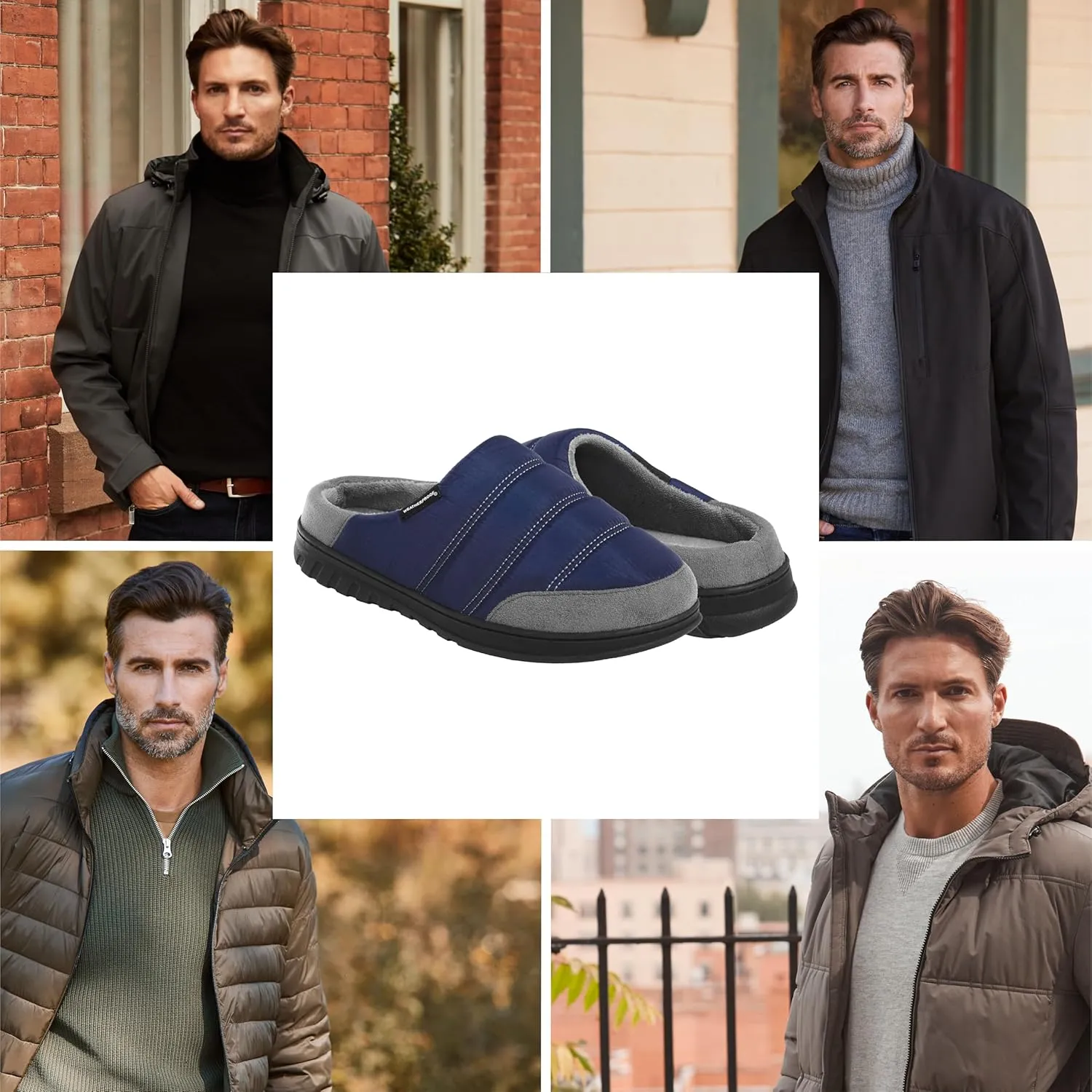 Weatherproof Puffer Nylon Memory Foam Slippers for Men, Cozy Lightweight Indoor Outdoor Slippers with Durable Non-Slip Sole