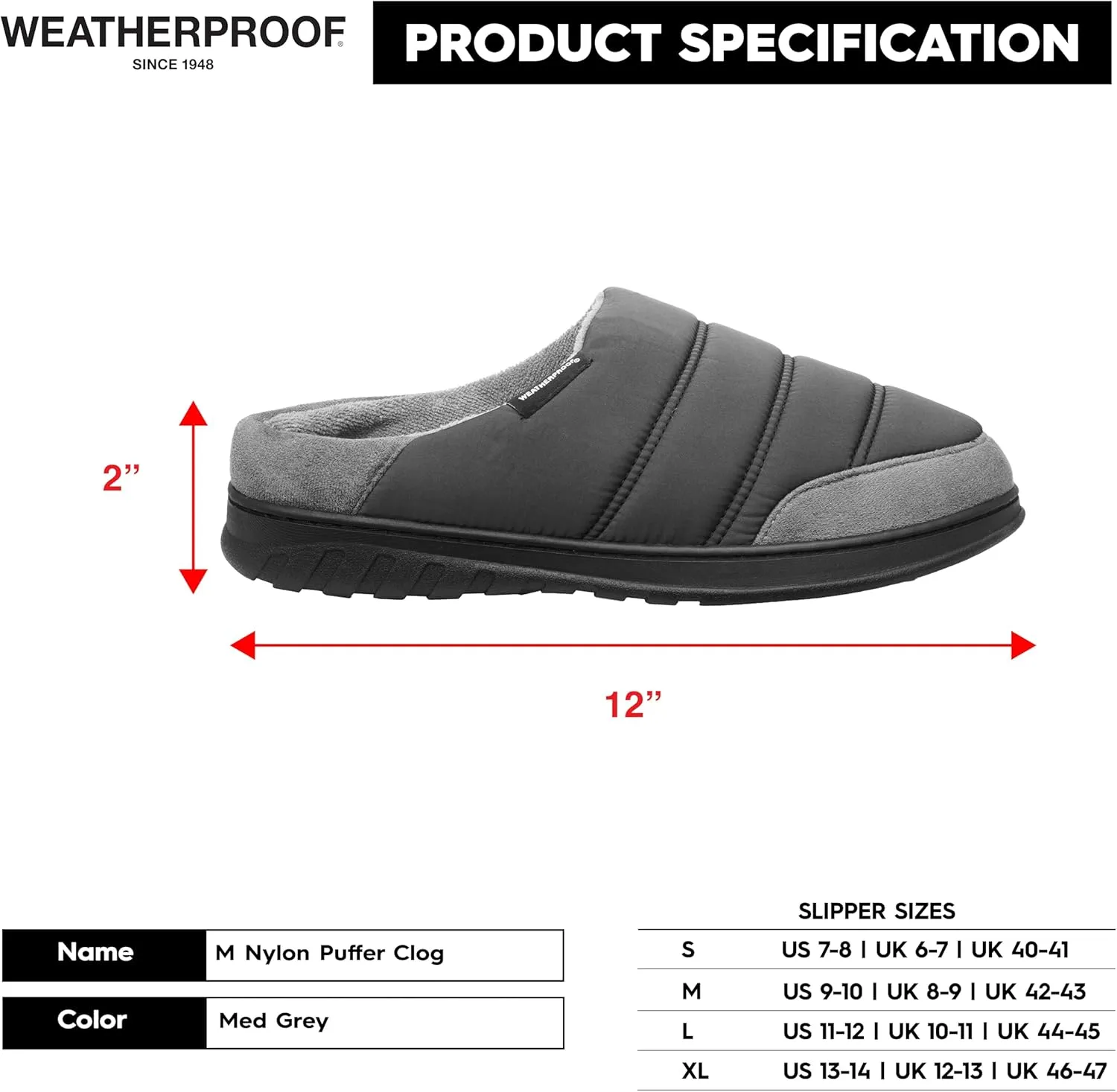 Weatherproof Puffer Nylon Memory Foam Slippers for Men, Cozy Lightweight Indoor Outdoor Slippers with Durable Non-Slip Sole