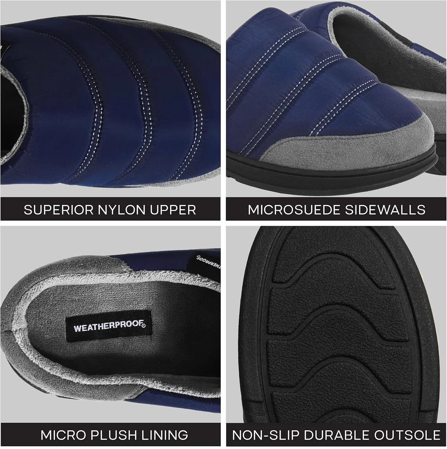 Weatherproof Puffer Nylon Memory Foam Slippers for Men, Cozy Lightweight Indoor Outdoor Slippers with Durable Non-Slip Sole