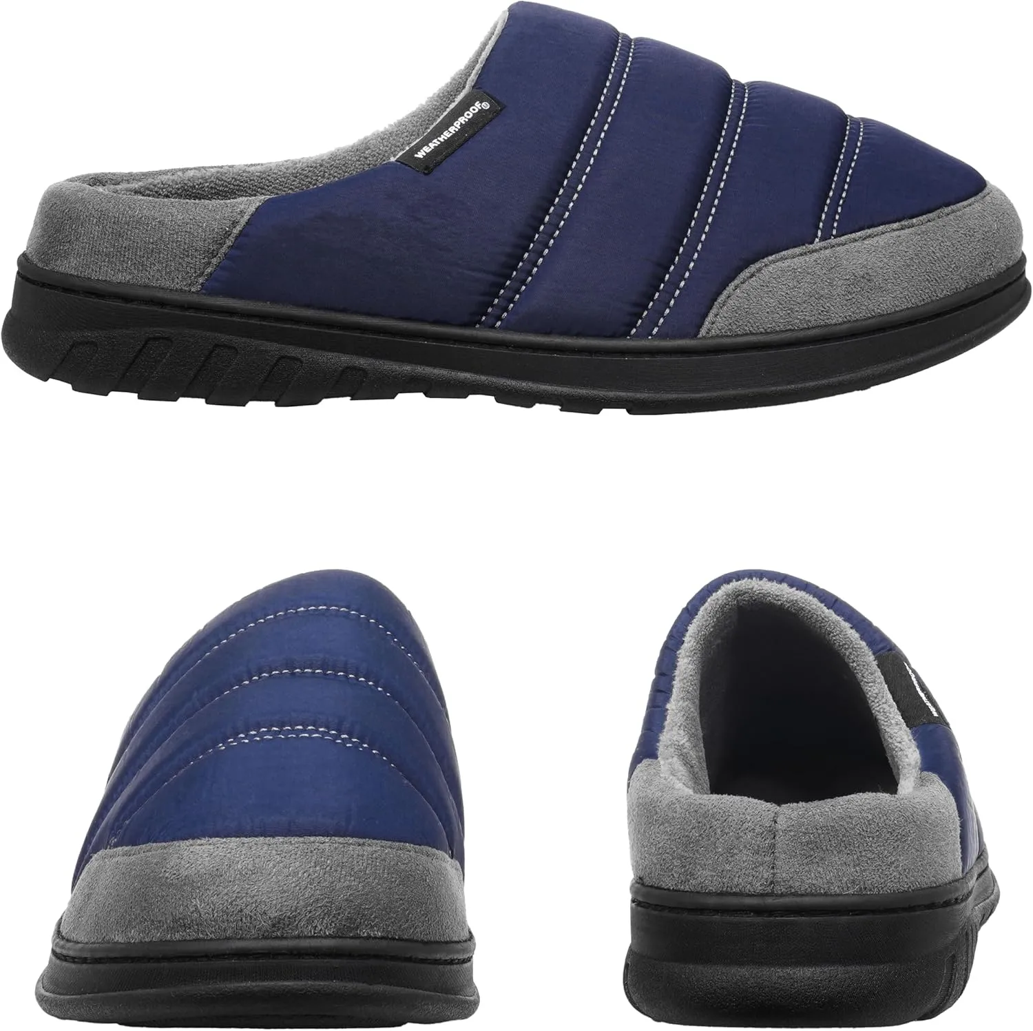 Weatherproof Puffer Nylon Memory Foam Slippers for Men, Cozy Lightweight Indoor Outdoor Slippers with Durable Non-Slip Sole