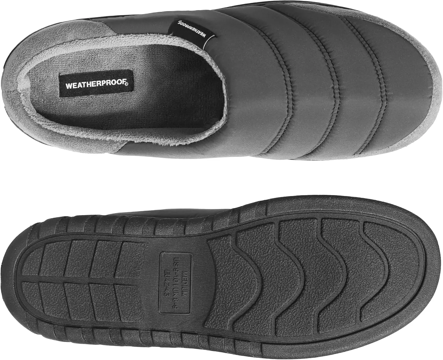 Weatherproof Puffer Nylon Memory Foam Slippers for Men, Cozy Lightweight Indoor Outdoor Slippers with Durable Non-Slip Sole