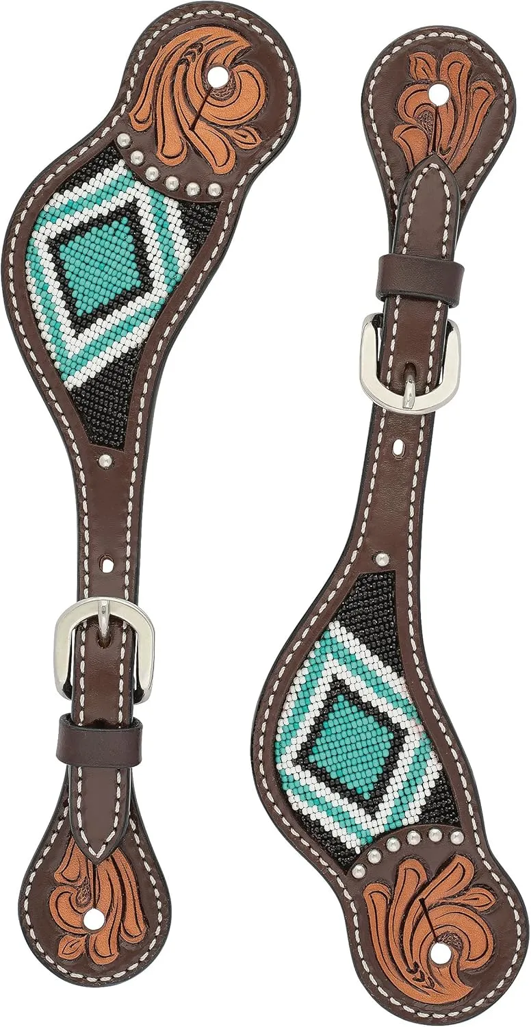 Weaver Leather Turquoise Diamond Beaded Horse Headstall, Leather Headstalls for Horses for Trail Riding, Durable Equine Supplies, Dark Oil