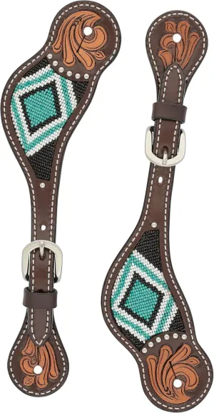 Weaver Leather Turquoise Diamond Beaded Horse Headstall, Leather Headstalls for Horses for Trail Riding, Durable Equine Supplies, Dark Oil