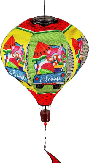 Welcome Summer Truck Solar Lit Burlap Balloon Spinner