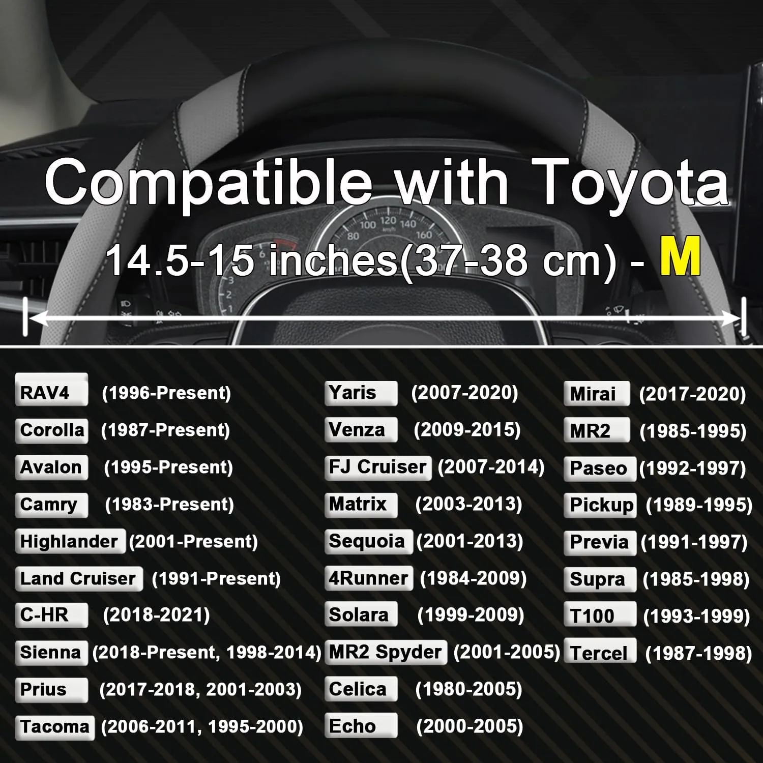 West Llama Customized Auto Car Steering Wheel Cover for Toyota Rav4 Corolla Camry Highlander (Black Gray-Standard Size)