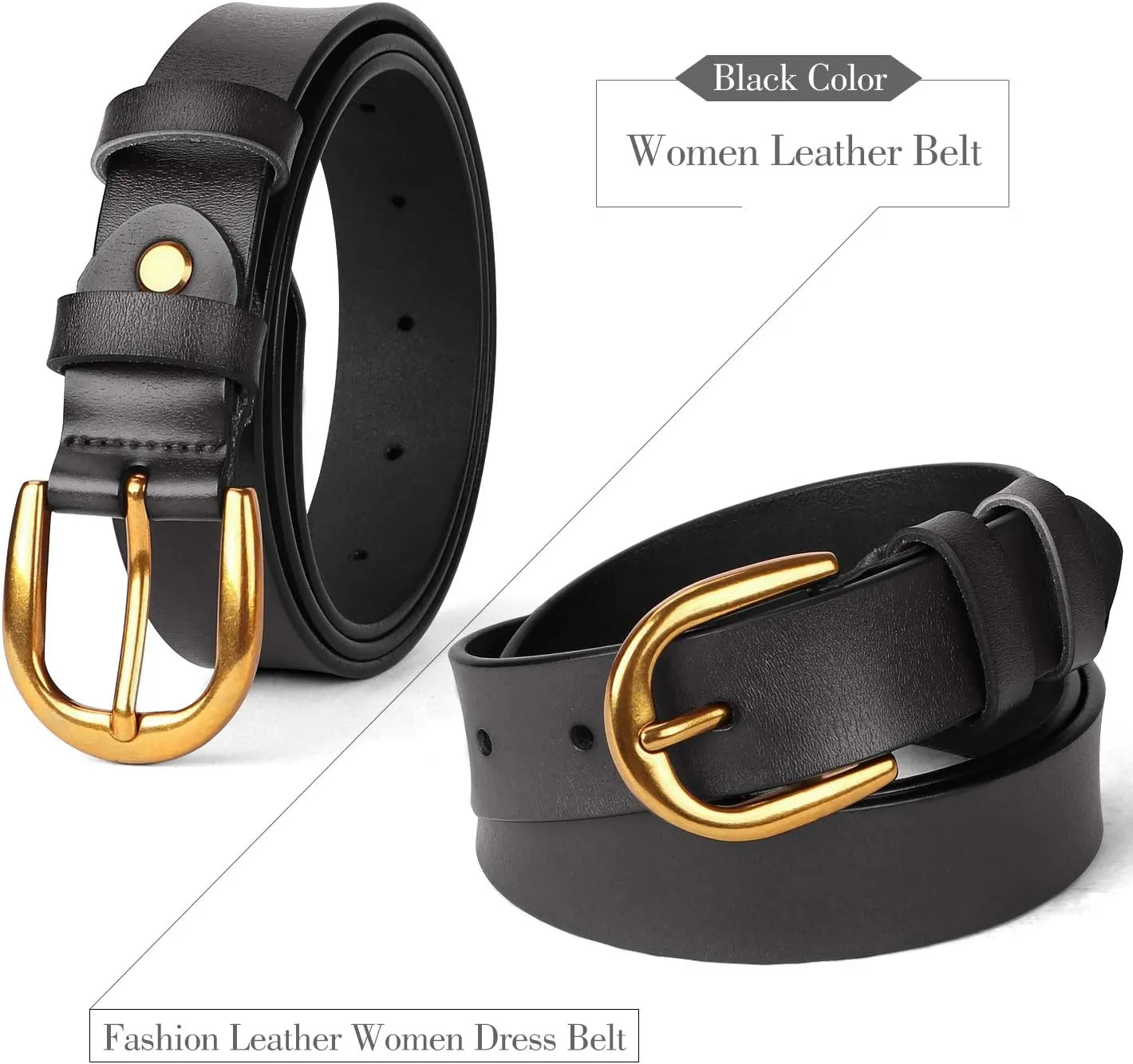 WHIPPY Women Leather Belt for Jeans Pants Dresses Black Ladies Waist Belt with Pin Buckle