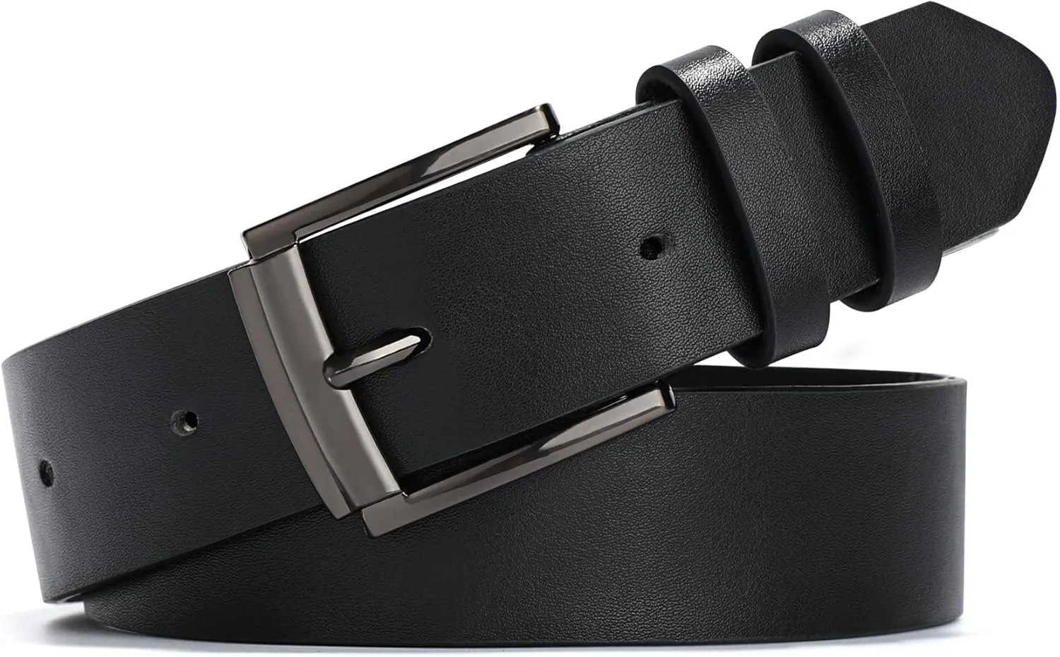 WHIPPY Women Leather Belt for Jeans Pants Dresses Black Ladies Waist Belt with Pin Buckle