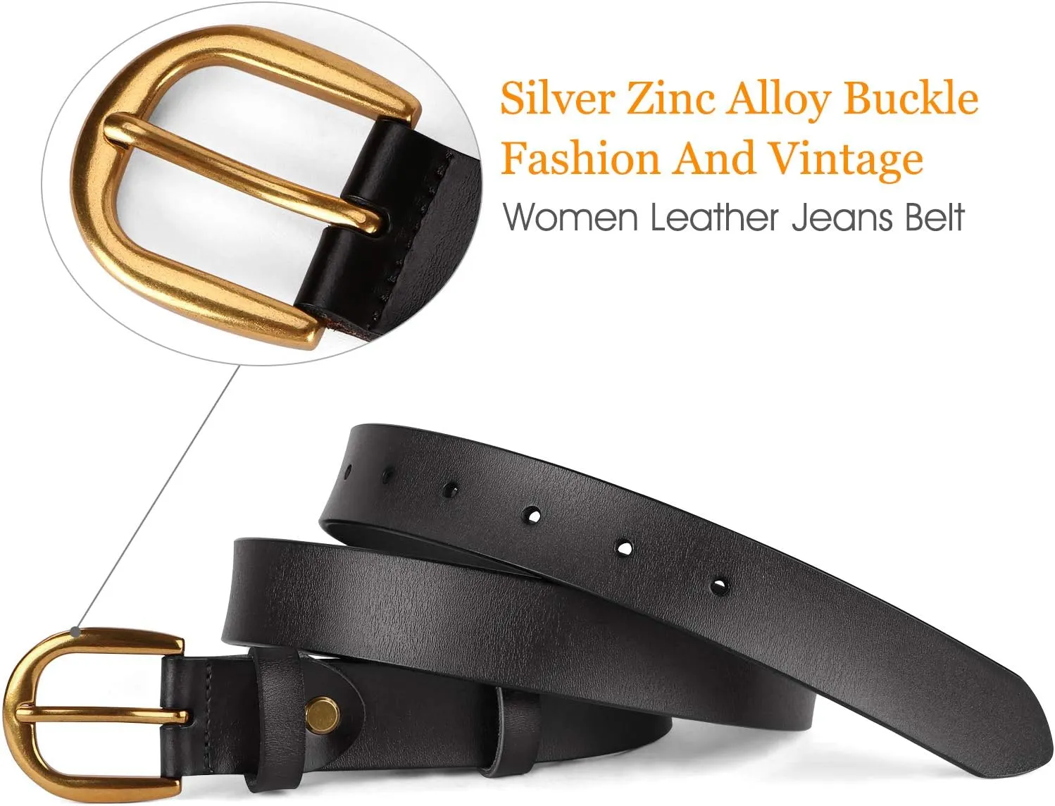 WHIPPY Women Leather Belt for Jeans Pants Dresses Black Ladies Waist Belt with Pin Buckle