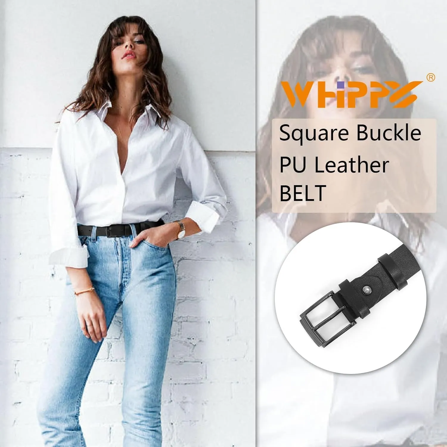 WHIPPY Women Leather Belt for Jeans Pants Dresses Black Ladies Waist Belt with Pin Buckle