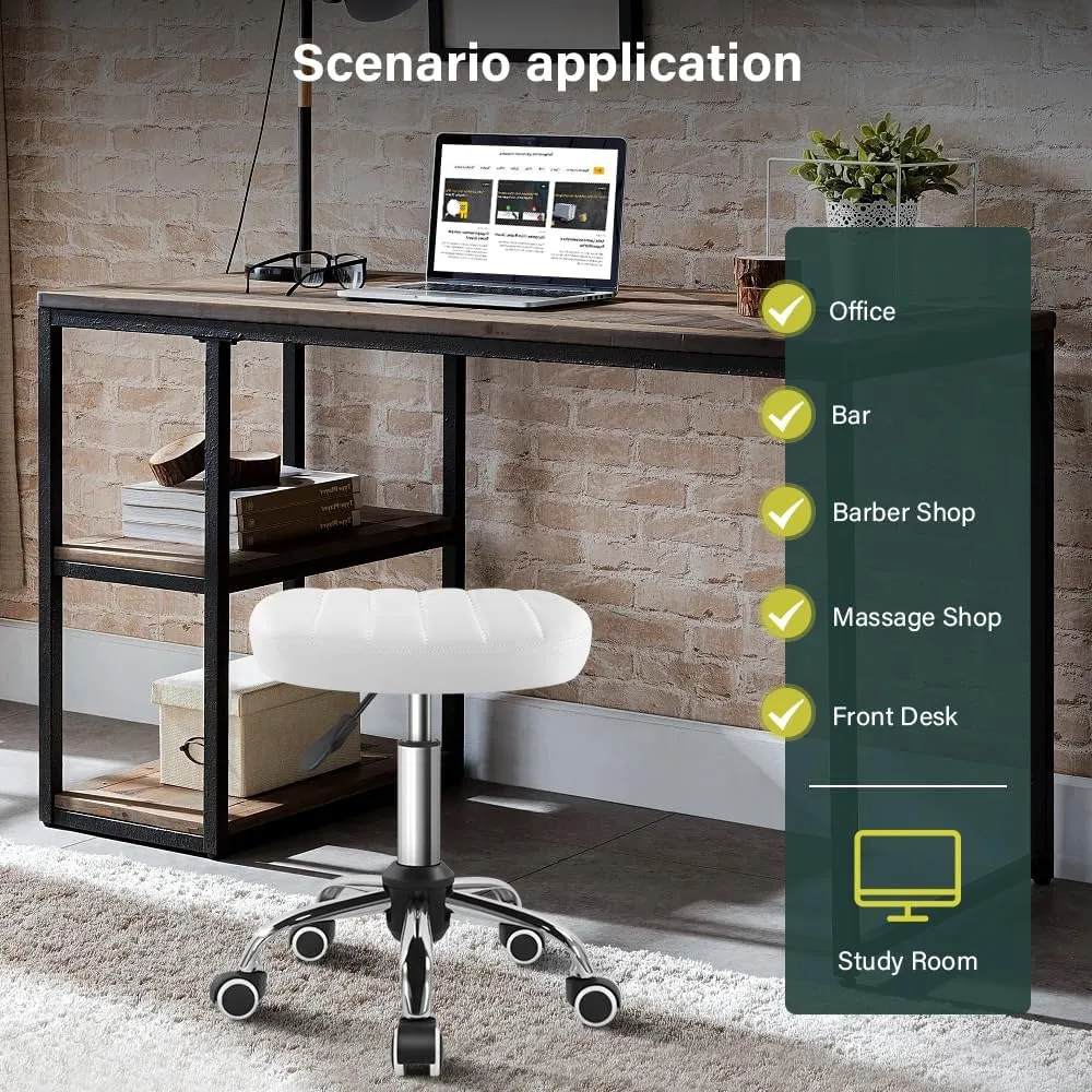 White Minimalist Square Swivel Stool with Wheel for Work SPA Shop Massage Height-Adjustable and Cost-Effective Rolling Stool Chair