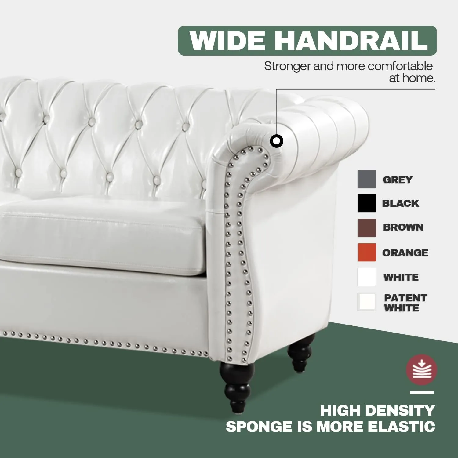 White Sofas for Living Room Faux Leather Chesterfield Sofa 84" Rolled Arm 3-Seater Tufted Couch Sofa with Button Nailhead Upholstered Sofa Furniture Easy to Assemble (White)