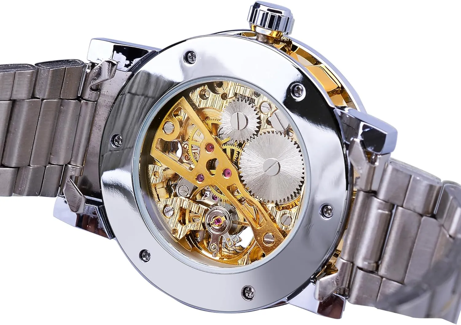 Winner Retro Manual Mechanical Skeleton Watch with Diamond and Carving Flower Craft Men Skeleton Wrist Watch Mechanical Classic Roman Number