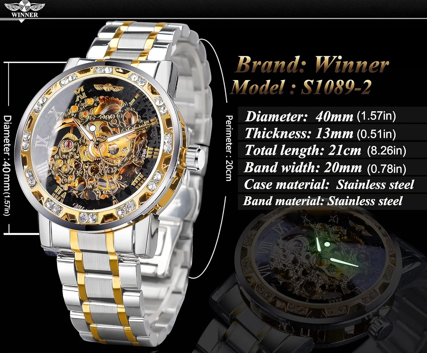 Winner Retro Manual Mechanical Skeleton Watch with Diamond and Carving Flower Craft Men Skeleton Wrist Watch Mechanical Classic Roman Number