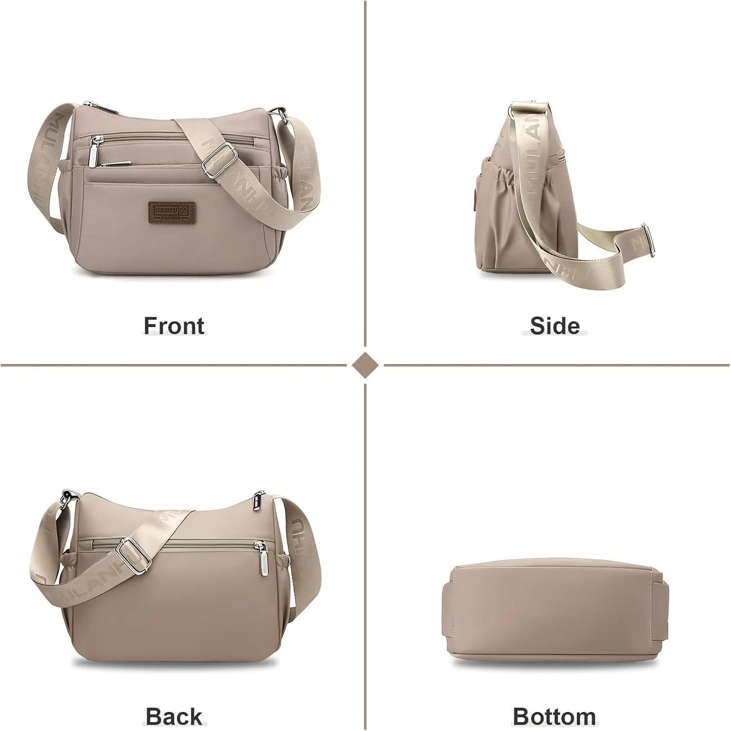 WITERY Crossboby Bags for Women - Waterproof Nylon Multi-Pocket Crossboby Purse for Women, Pocketbooks Medium Travel Purses