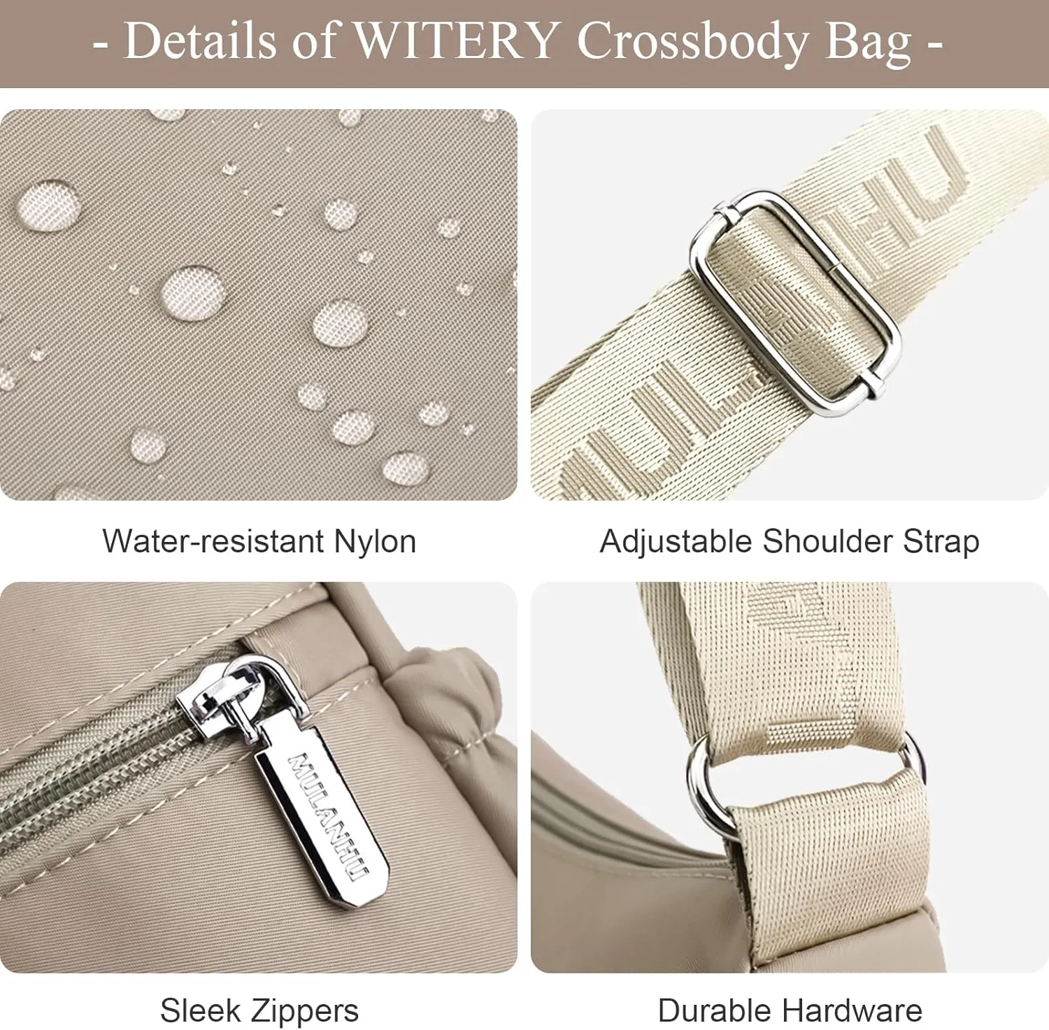 WITERY Crossboby Bags for Women - Waterproof Nylon Multi-Pocket Crossboby Purse for Women, Pocketbooks Medium Travel Purses