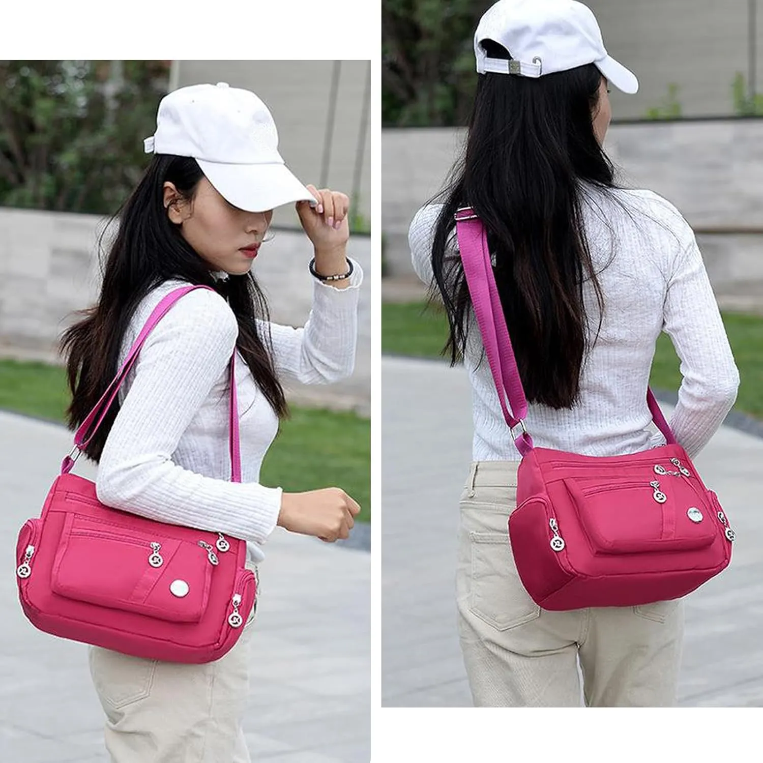 WITERY Nylon Crossboby Bags for Women - Waterproof Zipper Multi-Pocket Crossboby Purse Lightweight Shoulder Bag