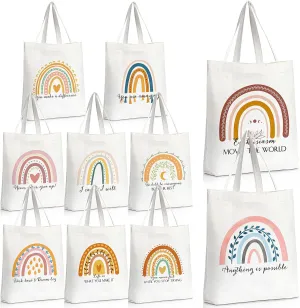 Woanger 10 Pcs Employee Appreciation Gifts Inspirational Canvas Tote Bags Rainbow Bags for Staff Thank You Gifts