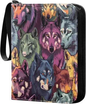 Wolves Colorful Card Binder 4-Pocket, 400 Pockets Trading Cards Holder Games Card Albums Storage Organizer Case for Football, Baseball Cards