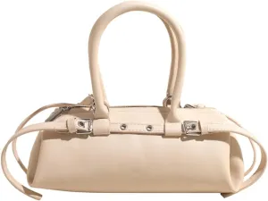 Women All-Match Shoulder Bag PU Leather Simple Handbag Solid Color Retro Underarm Bag Travel Shopping Commute Date Bag (White)