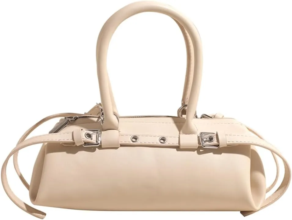 Women All-Match Shoulder Bag PU Leather Simple Handbag Solid Color Retro Underarm Bag Travel Shopping Commute Date Bag (White)