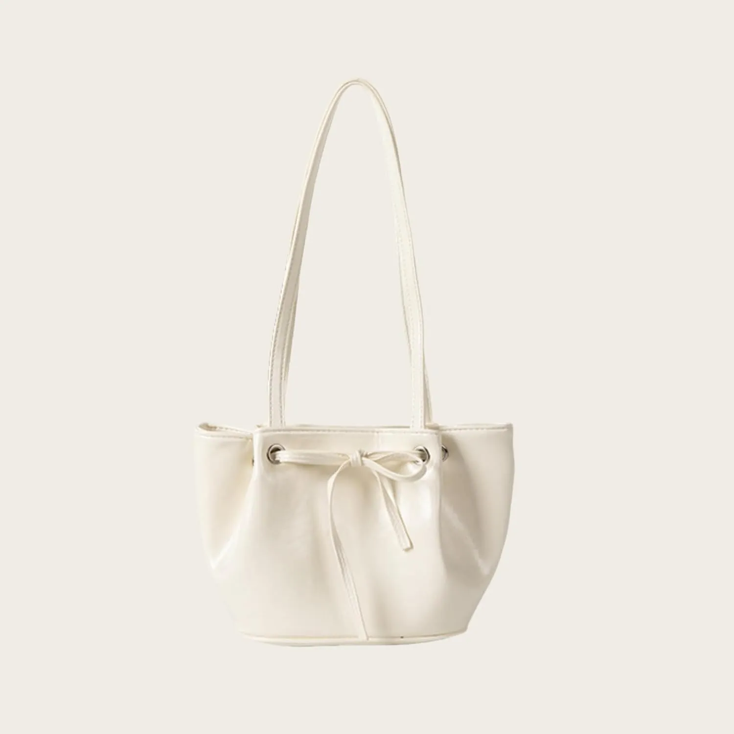 Women Bow-Adorned Large Capacity Underarm Bag, Fashion PU Leather Bucket Shoulder Bag, Minimalist Handbag