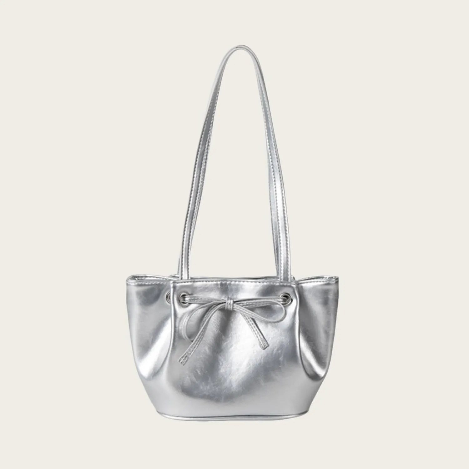 Women Bow-Adorned Large Capacity Underarm Bag, Fashion PU Leather Bucket Shoulder Bag, Minimalist Handbag