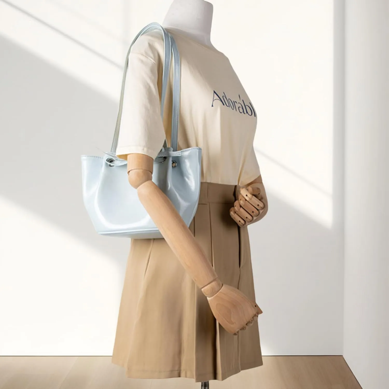 Women Bow-Adorned Large Capacity Underarm Bag, Fashion PU Leather Bucket Shoulder Bag, Minimalist Handbag