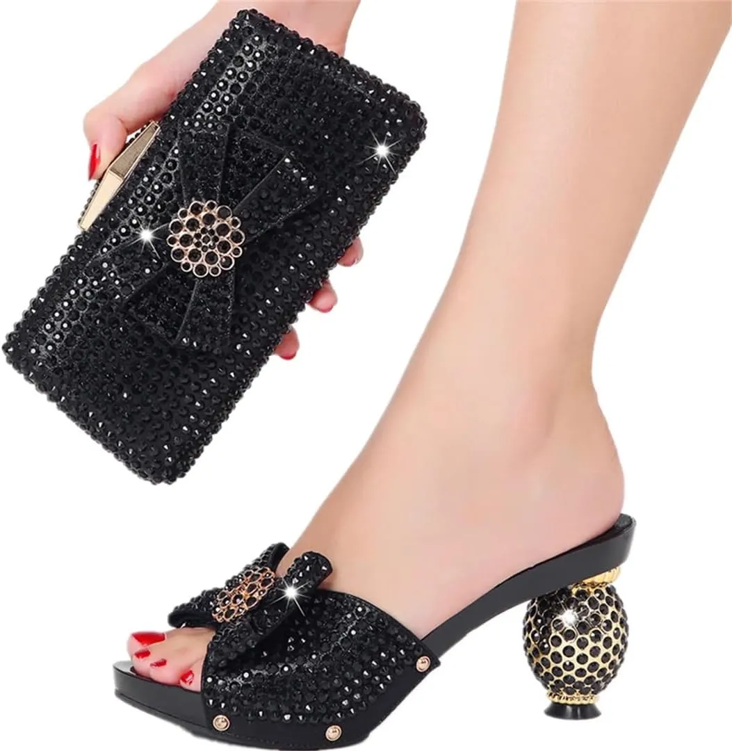 Women Diamond Slippers Pull On High Heels Flower Slippers For Wedding Party Birthday Wear