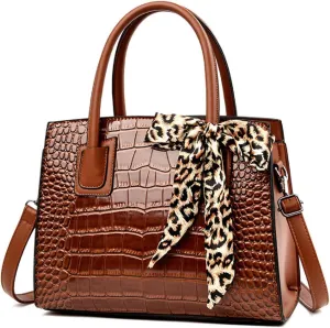 Women Fashion Handbag Crocodile Pattern Purse Shoulder Bag Bowknot Satchel Top-Handle Bag Tote for Work,Travel,Party