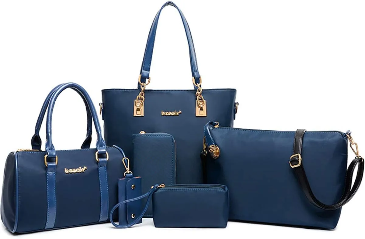 Women Handbag Nylon Leather Shoulder Bag Tote Bags Wallet Key Case Clutch 6 Pcs Set