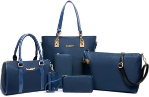 Women Handbag Nylon Leather Shoulder Bag Tote Bags Wallet Key Case Clutch 6 Pcs Set